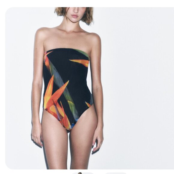 NWT ZARA Printed Bandeau Bodysuit - Picture 3 of 5